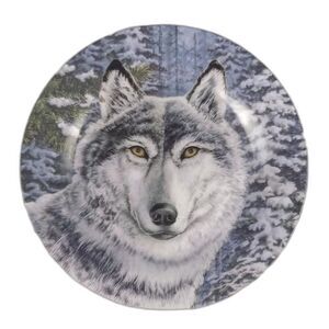 Wolf In Snowy Pine Forest Ceramic Decorative Plate Decor Wall Hanging Wall Art